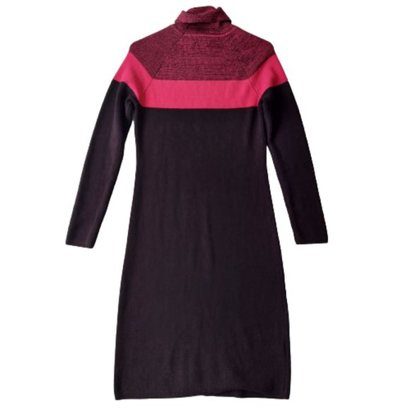 Calvin Klein Mock Neck Color Block Black and Pink Sweater Dress Women's Size M - Picture 2 of 13
